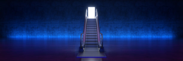 简单的成功理念，带门的自动扶梯。三维渲染图片下载