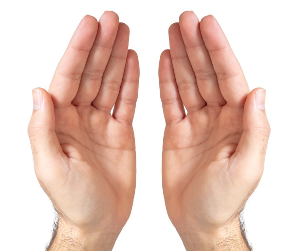 男性空杯状手孤立在白色背景上图片下载