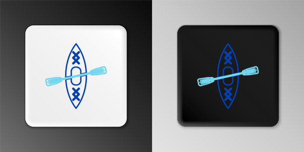 线皮划艇和桨图标孤立在灰色背景。用于钓鱼和旅游的皮划艇和独木舟。户外活动。色彩斑斓的轮廓的概念。向量图片下载