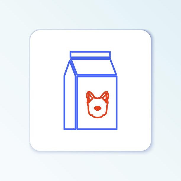 线袋食物狗图标孤立在白色背景。动物的食物。宠物食品包装。色彩斑斓的轮廓的概念。向量图片下载