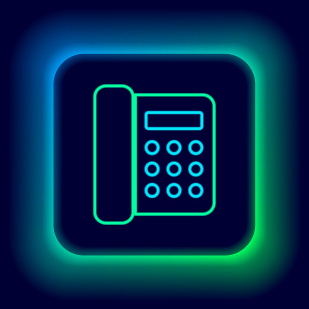 发光的霓虹灯线电话图标孤立在黑色背景。固定电话。色彩斑斓的轮廓的概念。向量图片下载