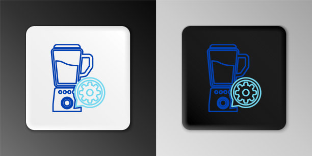 线搅拌机与碗和齿轮图标隔离在灰色背景。调整app，服务理念，设置选项，维护，维修，固定。色彩斑斓的轮廓的概念。向量图片下载
