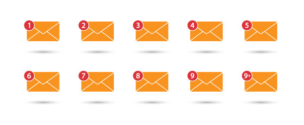 消息图标设置通知。信封消息图标收集。收到消息的概念。新，电子邮件传入消息，短信。黄色的信封。矢量图图片下载