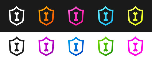 设置动物健康保险图标隔离在黑白背景。宠物保护概念。向量图片下载