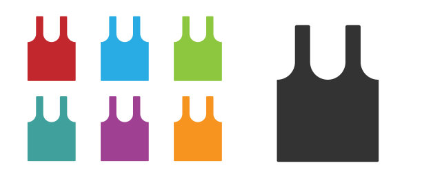 黑色无袖t恤图标孤立的白色背景。设置图标丰富多彩。向量图片下载