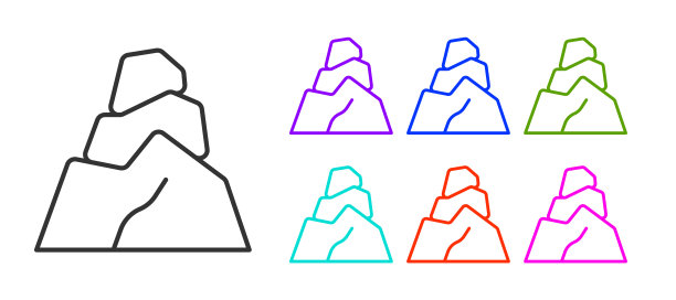 黑色线条的石头图标孤立在白色的背景。设置图标丰富多彩。向量图片下载