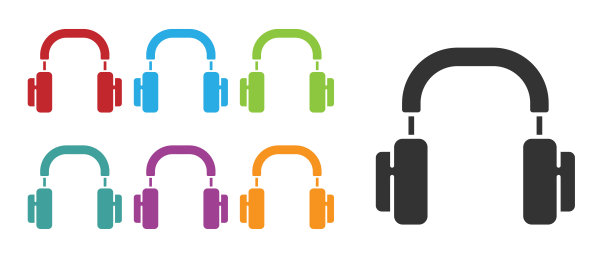 黑色耳机图标隔离在白色背景。耳机。听音乐、服务、沟通和操作员的概念。设置图标丰富多彩。向量图片下载