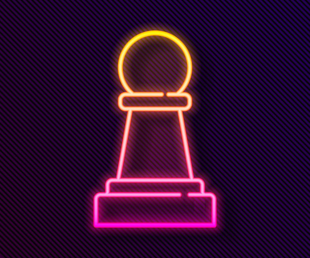 发光的霓虹灯线象棋图标孤立在黑色背景。商业策略。游戏,管理、财务。向量图片下载