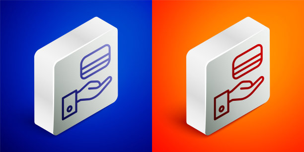 等距线数字门锁与无线技术解锁图标隔离在蓝色和橙色背景。门把手的迹象。安全智能家居。银广场按钮。向量图片下载