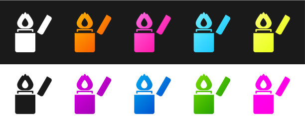 设置打火机图标孤立的黑色和白色背景。向量图片下载