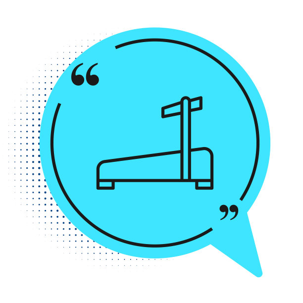 黑线跑步机图标孤立在白色背景。蓝色语音气泡符号。向量图片下载