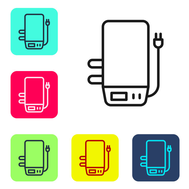 黑线用于加热水的电锅炉图标隔离在白色背景上。设置图标的颜色方形按钮。向量图片下载