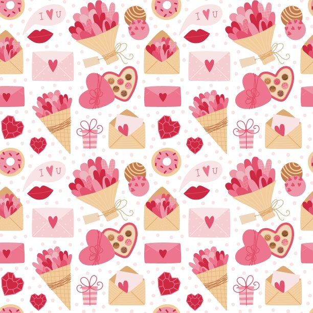 矢量浪漫无缝模式的情人节庆祝活动。图片下载