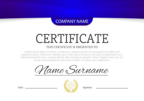 现代蓝色或青色证书或文凭A4水平模板设计矢量插图模型。每股收益10图片下载
