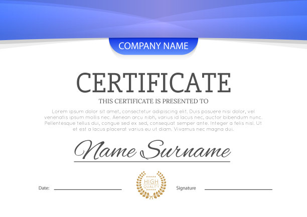 现代蓝色或青色证书或文凭A4水平模板设计矢量插图模型。每股收益10图片下载