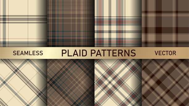 无缝矢量格子图案。一套8格子背景。时尚的几何设计的织物，纺织品，包装等。图片下载