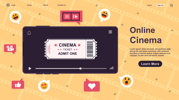 在线影院海报矢量。平面设计矢量说明在线影院购票的概念。通过智能手机观看视频、剪辑、电影。良好的传单，横幅，营销。矢量插图。图片下载