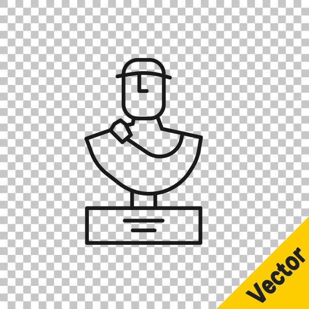 黑色线条古代半身雕塑图标孤立在透明的背景上。向量图片下载