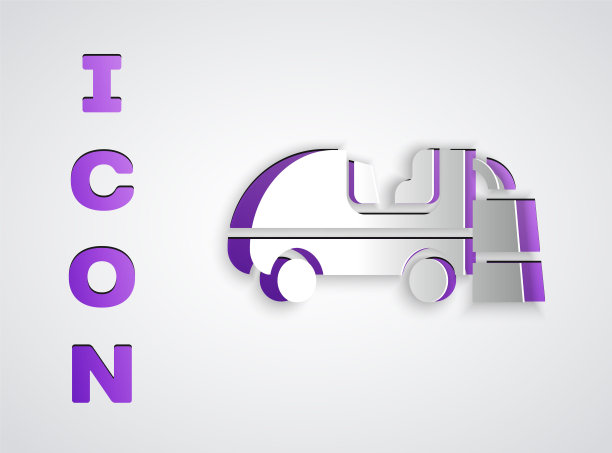 剪纸冰表面的图标孤立在灰色的背景。溜冰场上的覆冰机。溜冰场及体育场清洁剂。纸艺术风格。向量图片下载