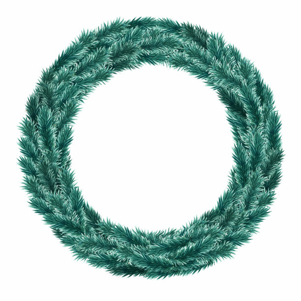 花环与手绘绿色水彩杉树枝。设计元素隔离为圣诞节日装饰，贺卡，海报，请柬。冬季自然模板图片下载