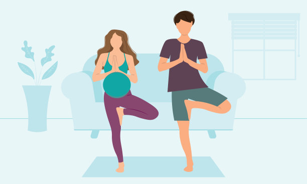 一对夫妇在家里做瑜伽素材图片