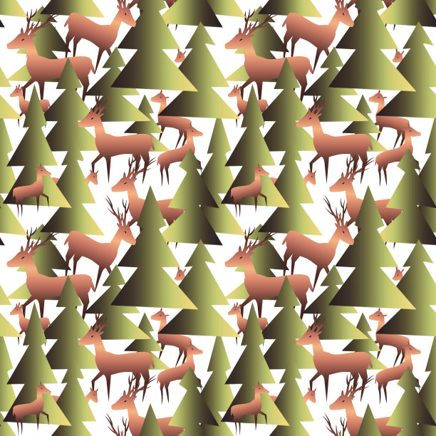 鹿在森林无缝模式，模板。图片下载