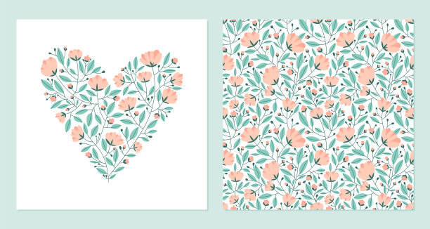 花心做成无缝花纹。为情人节的明信片或打印织物的向量模板。图片下载