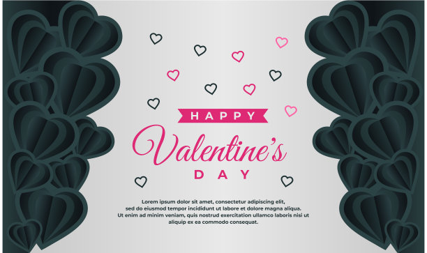 情人节横幅模板与黑暗和灰色的背景模板图片下载