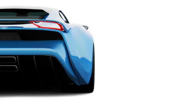 蓝色跑车后视图孤立在白色图片下载
