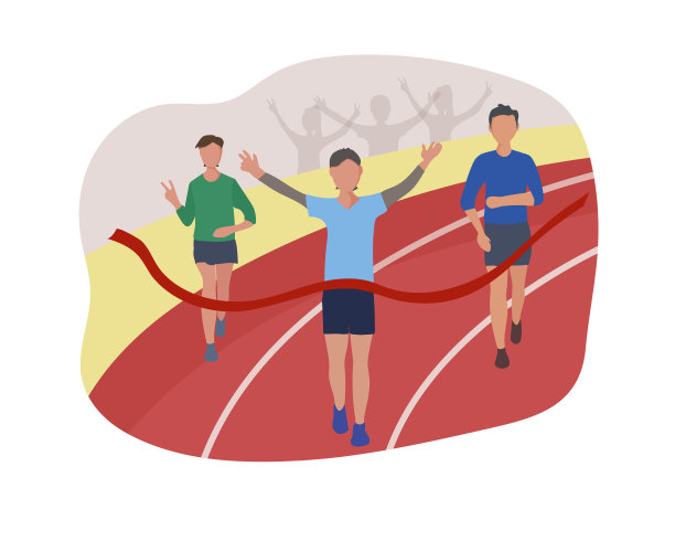 运动员穿过红丝带穿过终点线。跑步比赛、马拉松长跑或体育场运动慢跑。赛跑者是获胜者。图片下载