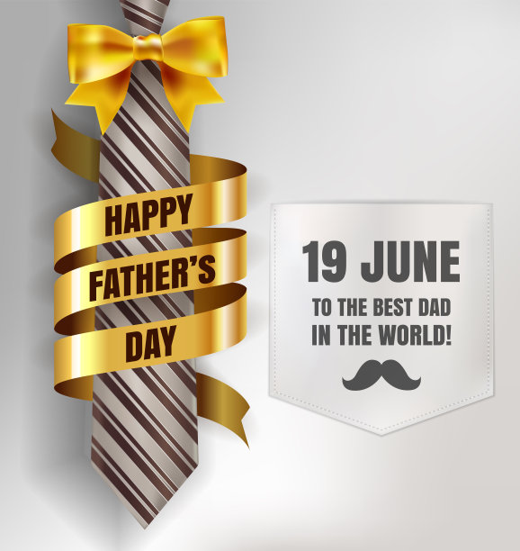 快乐父亲节背景模板与男人棕色领带和白色衬衫与金色蝴蝶结和丝带促销横幅，广告，传单，邀请，海报，小册子，折扣，销售优惠。向量图片下载