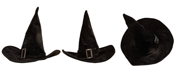 经典spiky童话万圣节女巫帽在多个位置上的白色背景图片下载