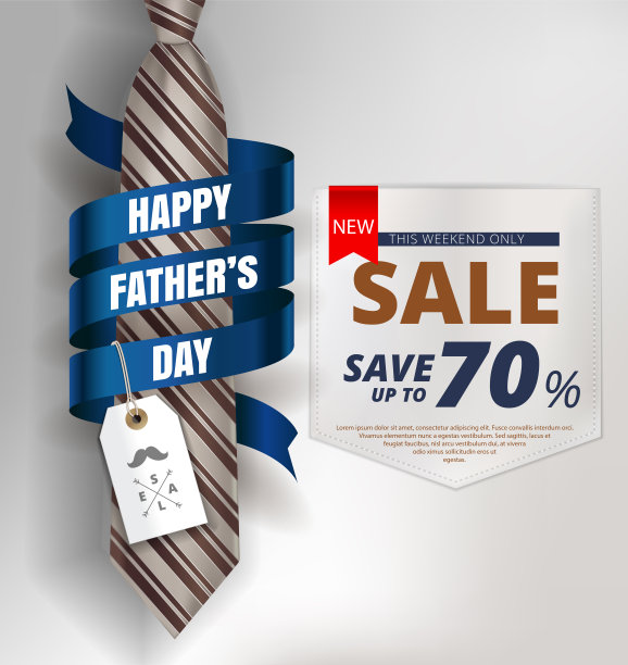 快乐父亲节背景模板与男人棕色领带和白色衬衫与蓝色丝带促销横幅，广告，传单，邀请，海报，小册子，折扣，销售优惠。矢量图图片下载