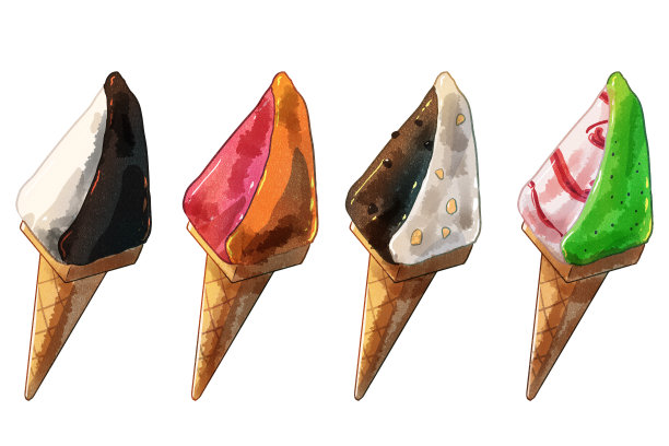 双色冰淇淋水彩画风格图片下载