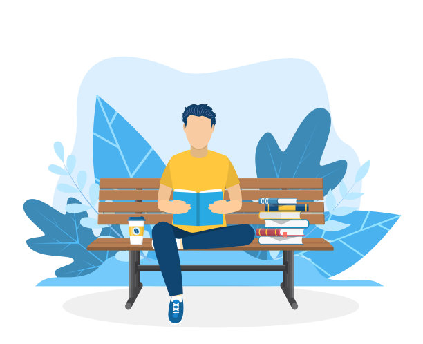 一个年轻人在长凳上看书图片下载