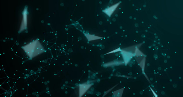 3D软蓝色抽象几何背景。三角形、点和线用光芒连接起来。库存图片图片下载
