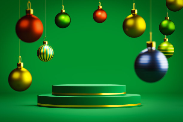 圣诞装饰和讲台上的绿色图片下载