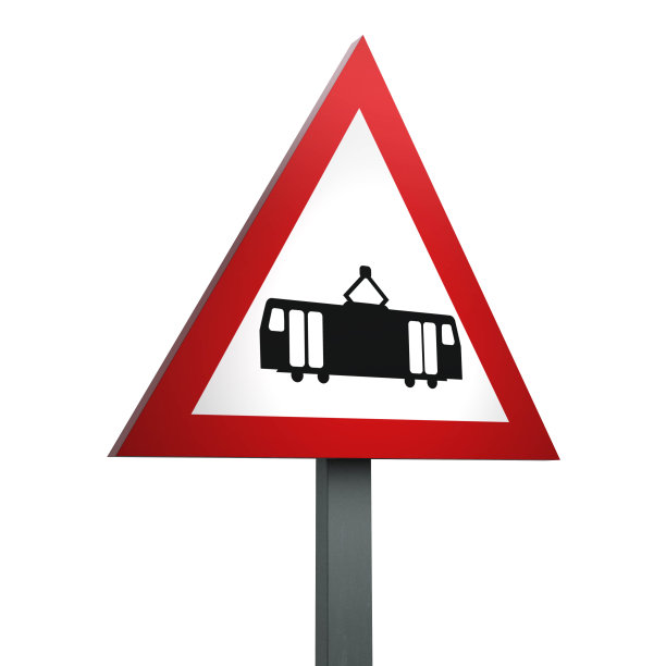 3D渲染道路标志的有轨电车十字路口在一个白色的背景孤立图片下载