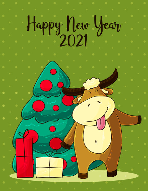 2021新年快乐儿童插画。中国新年牛年2021年图片下载