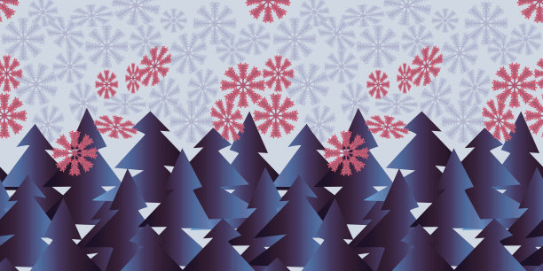 杉树与雪花图案无缝衔接。图片下载
