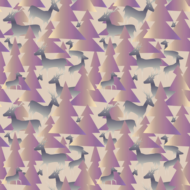 鹿在森林无缝模式，模板。图片下载