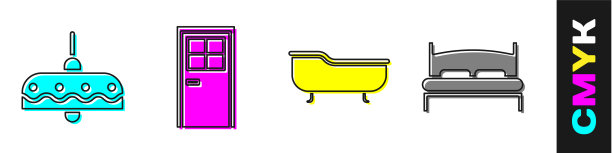 设置吊灯闭门浴缸和大床图片下载