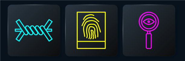 设带刺铁丝网和放大镜搜索线图片下载