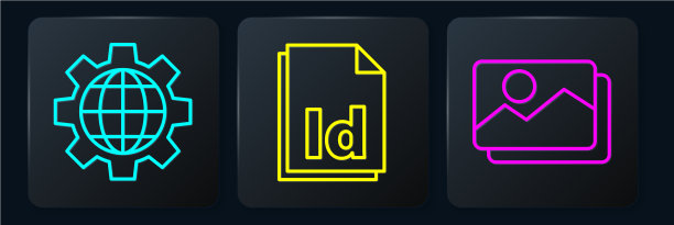 设置线、地球仪、齿轮图片图片下载