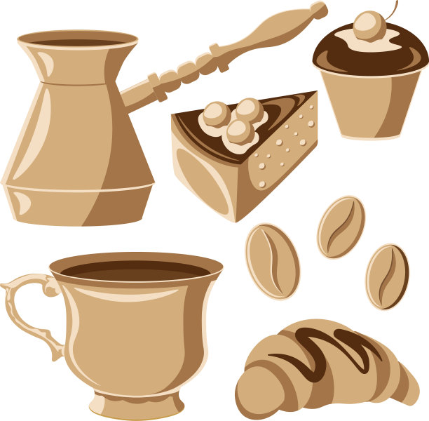 咖啡杯，蛋糕，土耳其和咖啡豆图片下载