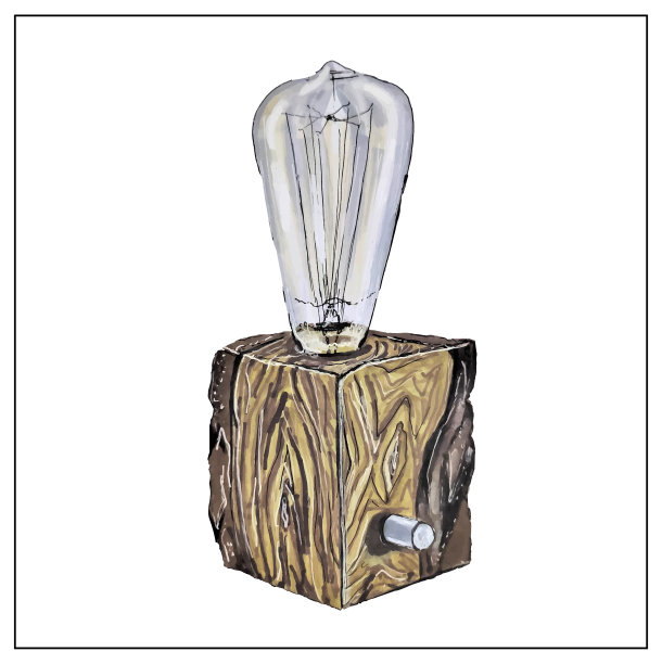 台灯玻璃和木器水彩画图片下载