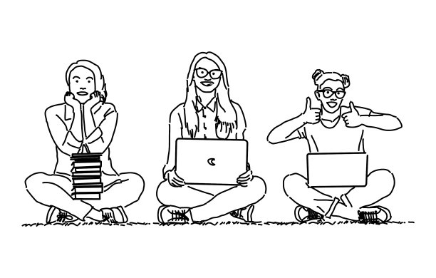 女性和笔记本电脑单线风格图片下载