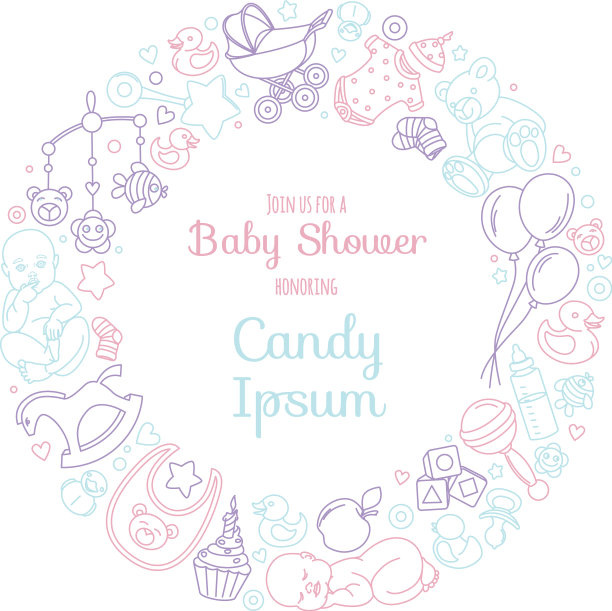 可爱的新生儿沐浴邀请卡图片下载