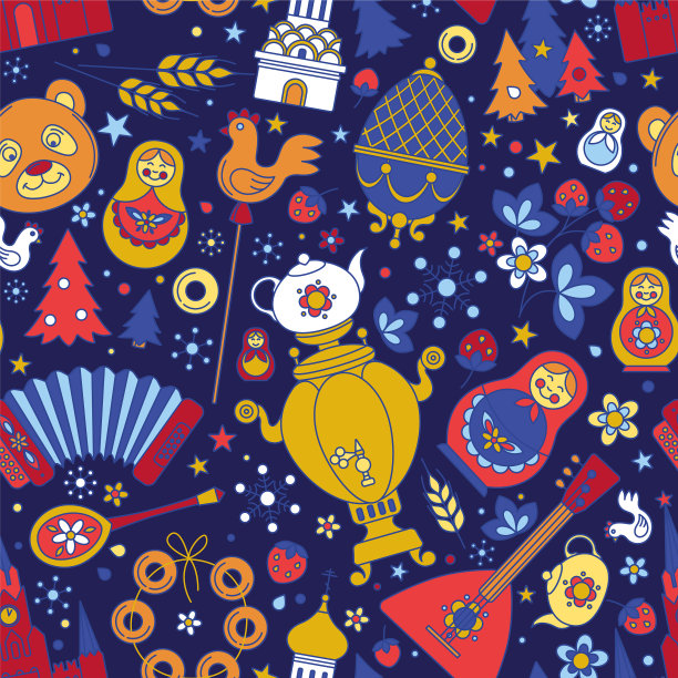 俄罗斯莫斯科彩色图标无缝背景图片下载