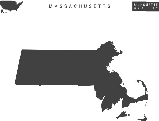 美国马萨诸塞州地图上的白色孤立图片下载